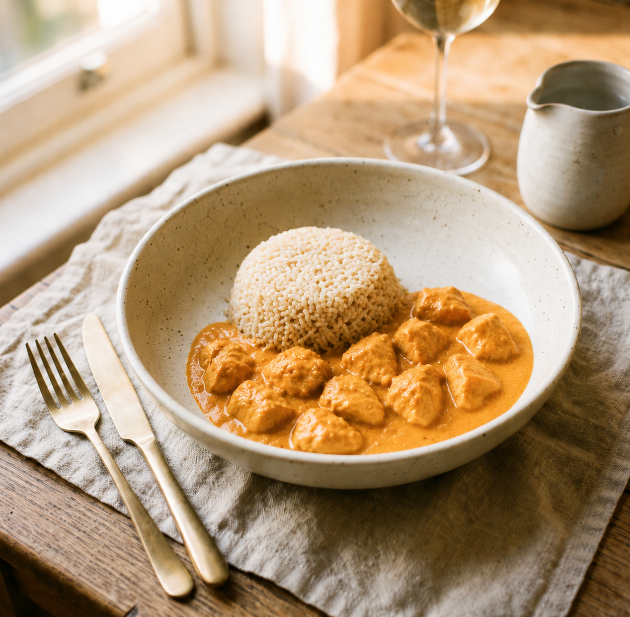Chicken Masala with Brown Rice and Steamed Green Beans
