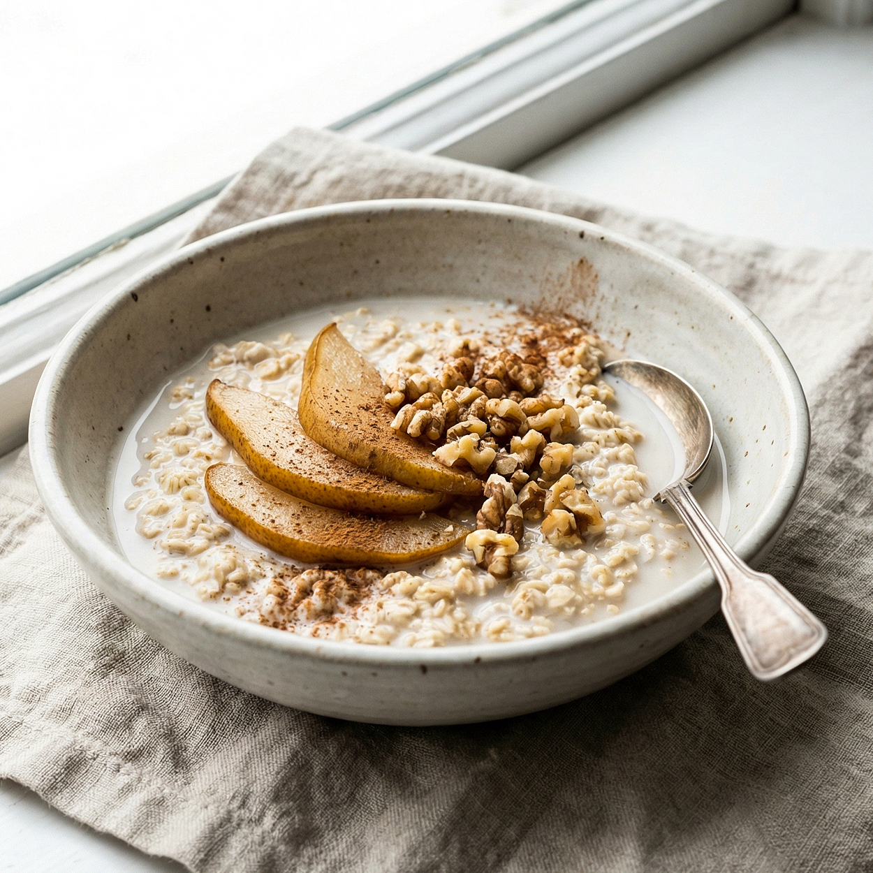 Spiced Pear and Walnut Overnight Oatmeal in Almond Milk