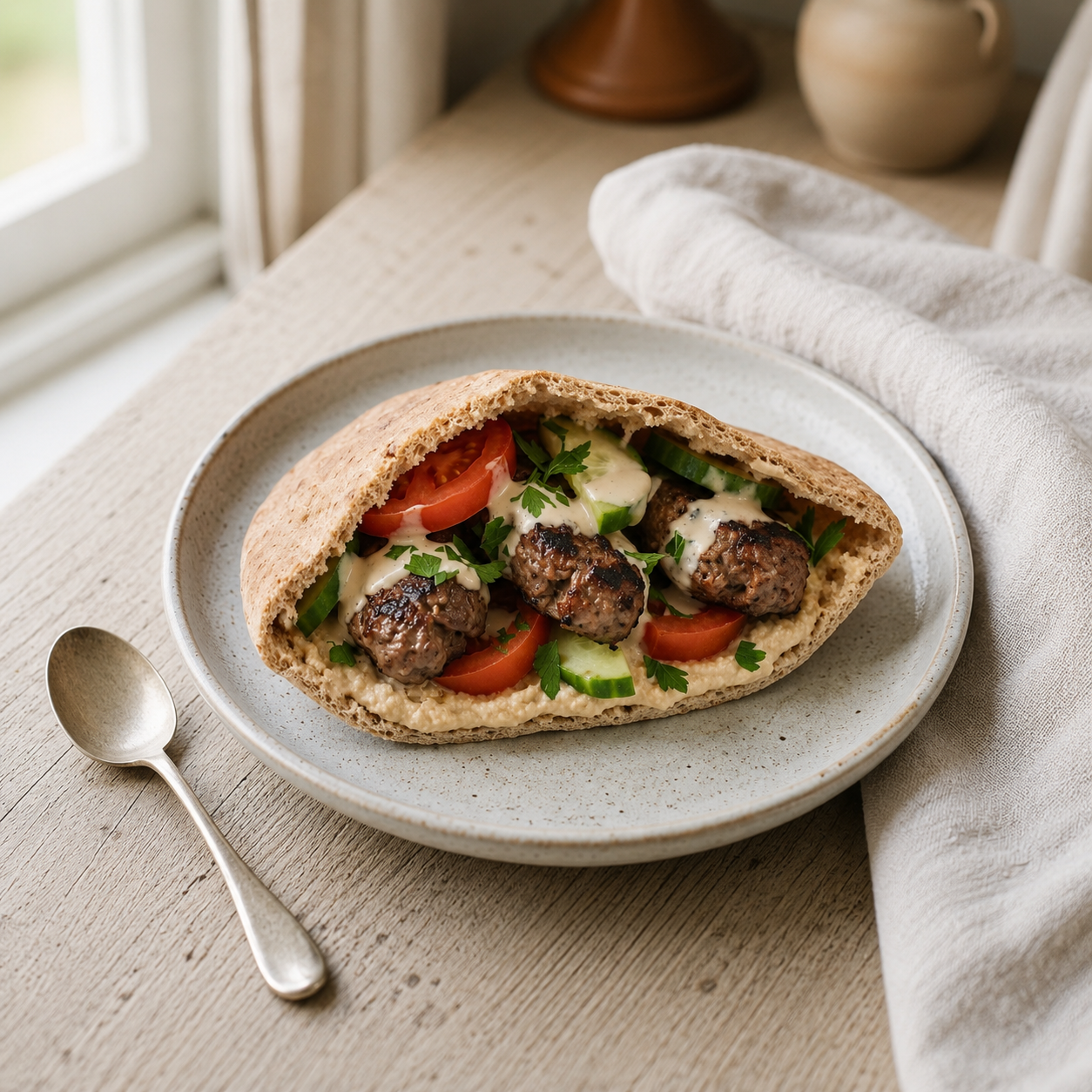 Kofta in Pita Bread with Pickles