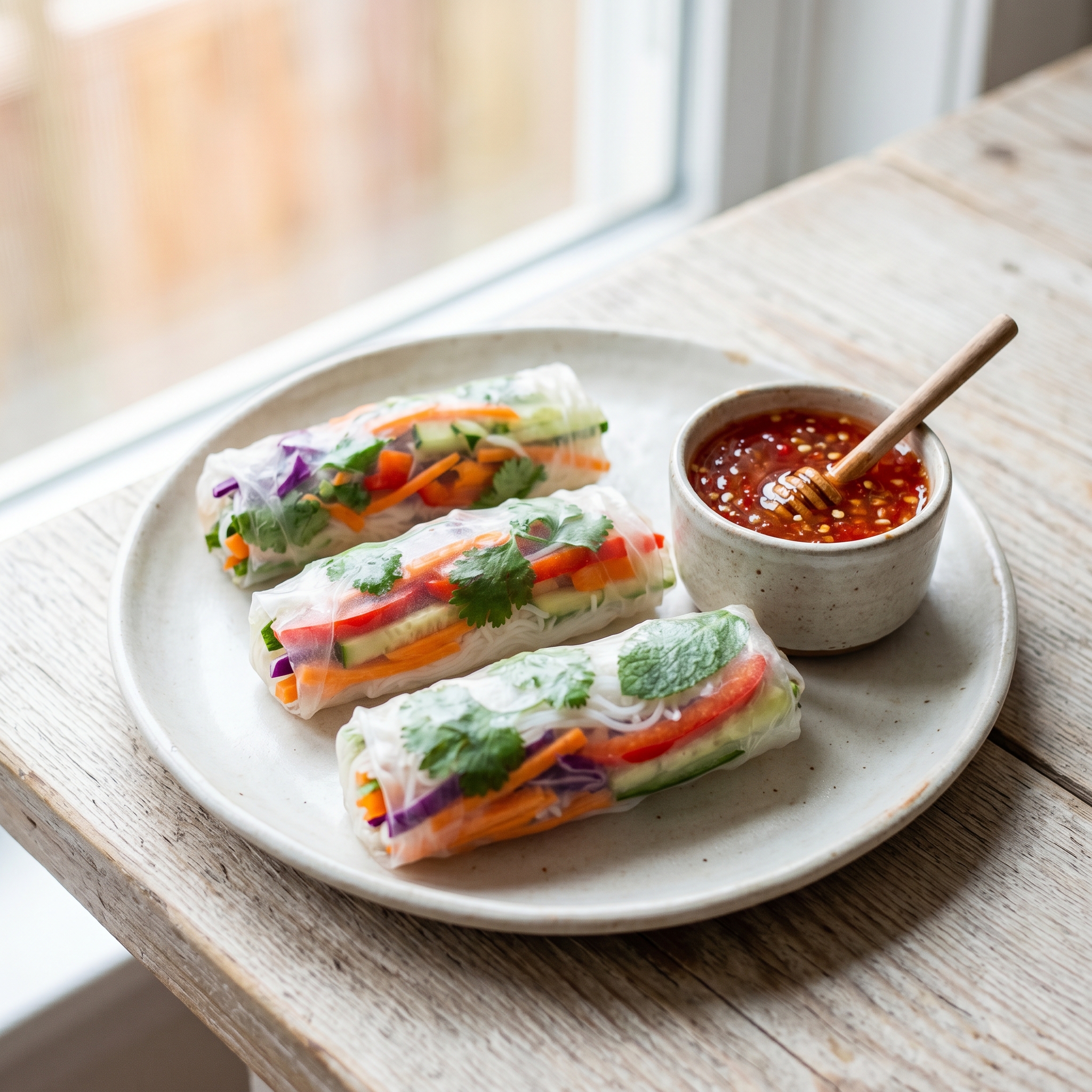 Vegetable Rice Paper Rolls with Sweet Chilli Sauce