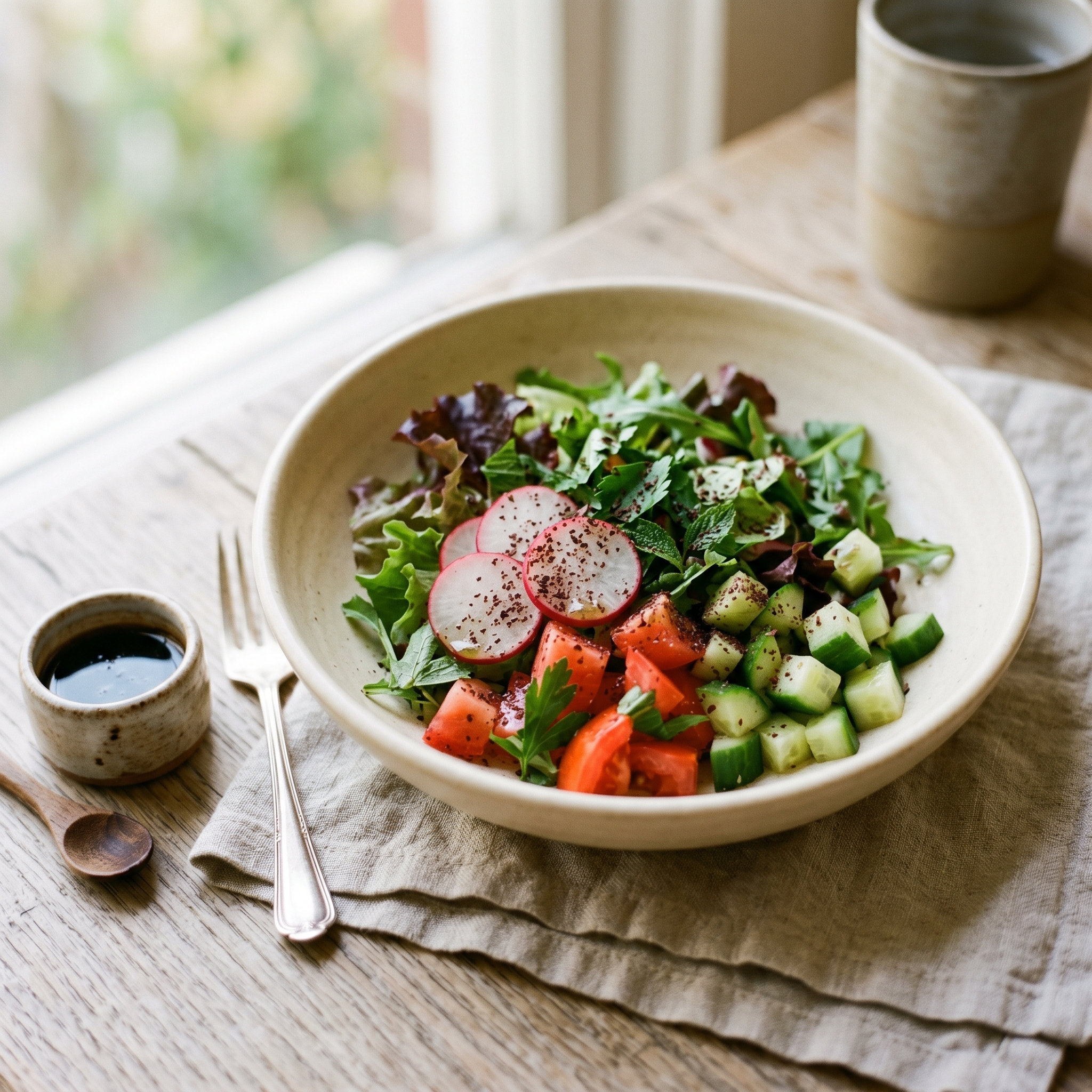 Fattoush Salad with no Bread, with Lemon Olive Oil