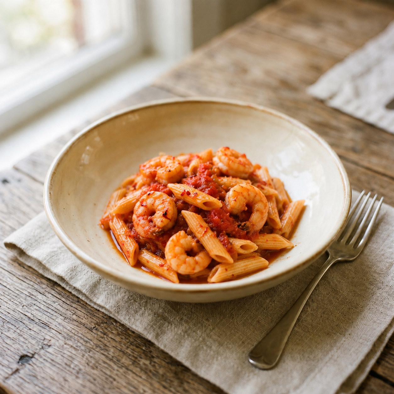 Arabiatta Grilled Shrimp Penne Pasta with Side Salad and vinaigrette (SPICY)