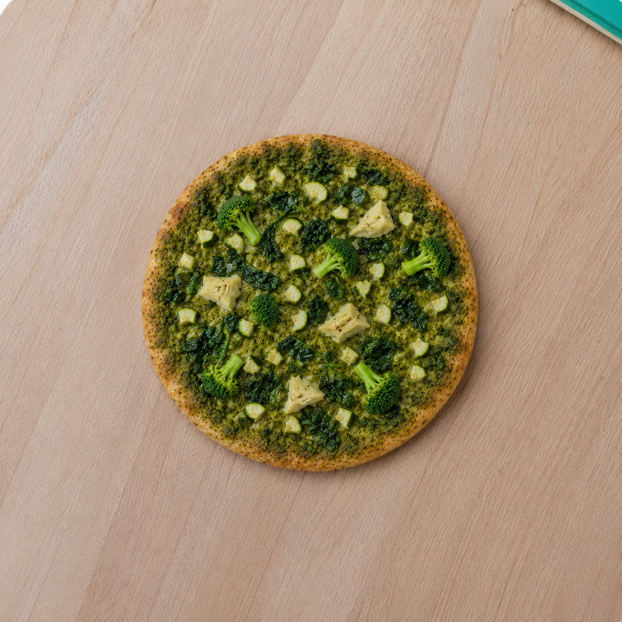 All Green Pizza With Broccoli, Spinach ,Artichoke and Zucchini in Basil-Pesto Sauce