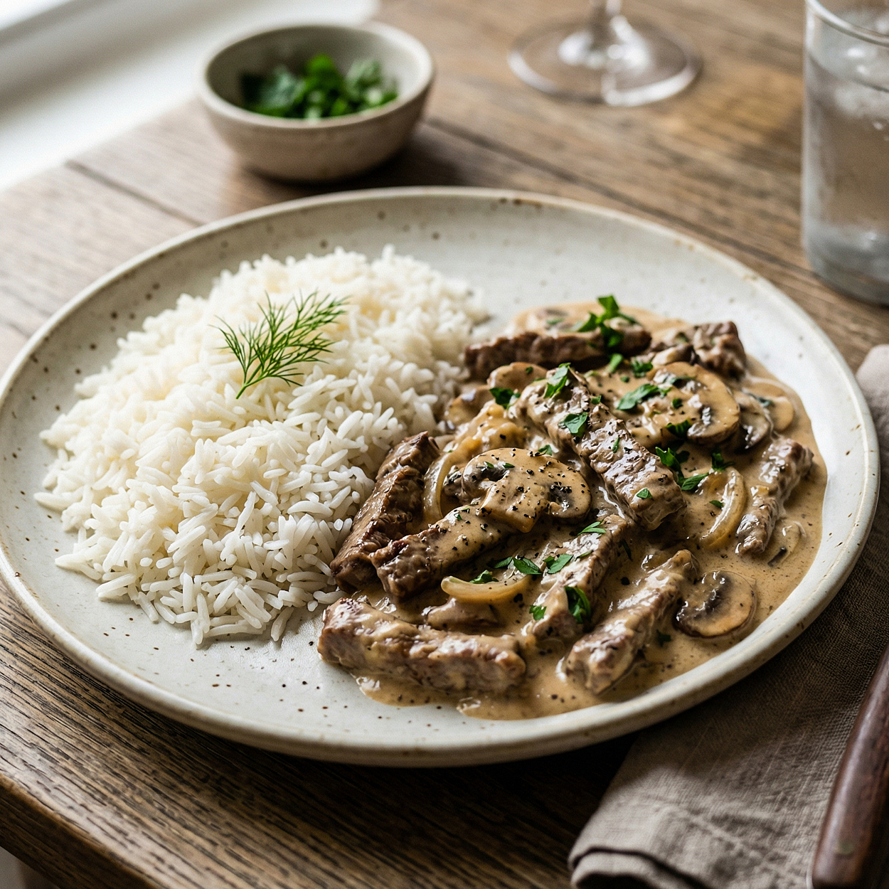 Beef Stroganoff with White Rice